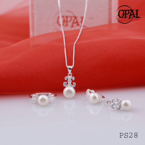  PS28- Bộ trang sức bạc đính ngọc trai OPAL 