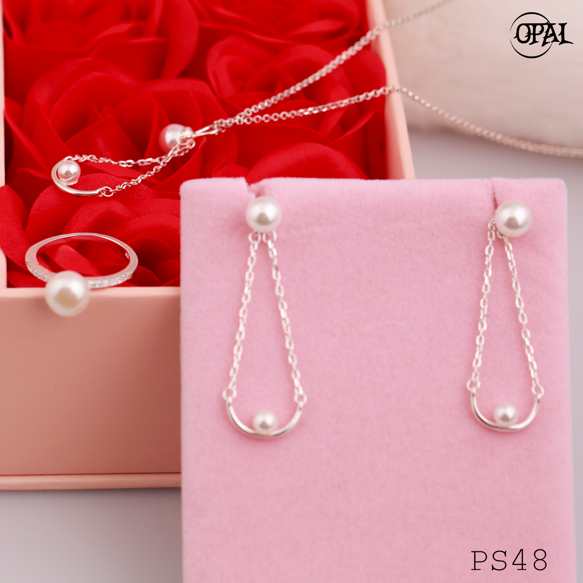 PS48-Bộ trang sức bạc đính ngọc trai OPAL