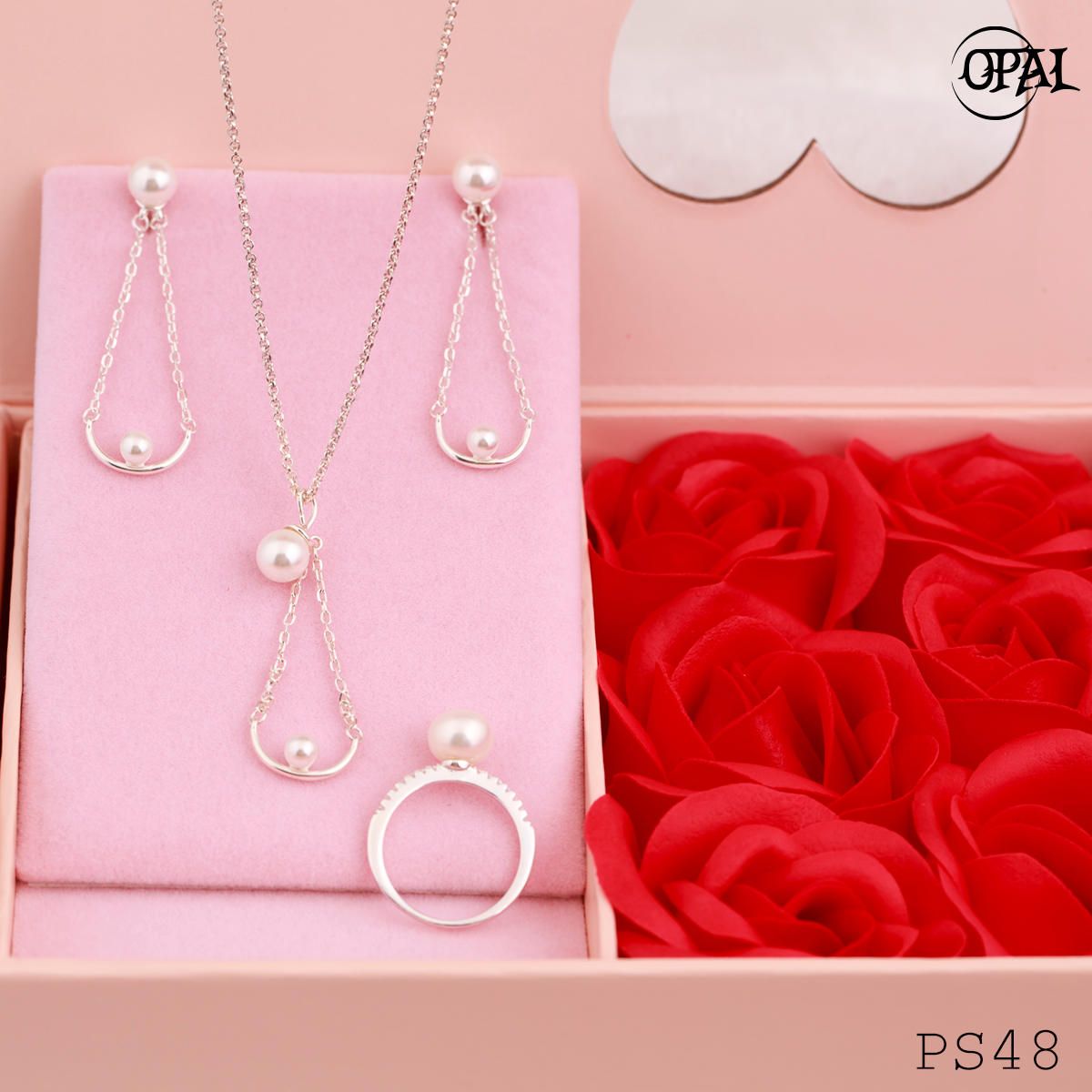 PS48-Bộ trang sức bạc đính ngọc trai OPAL