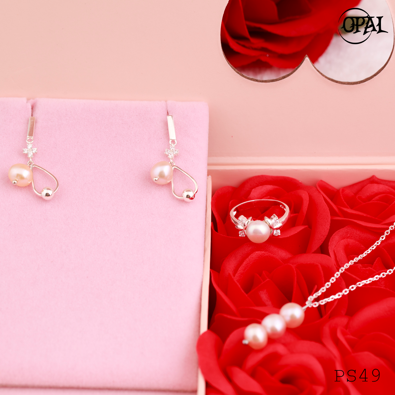 PS49-Bộ trang sức bạc đính ngọc trai OPAL