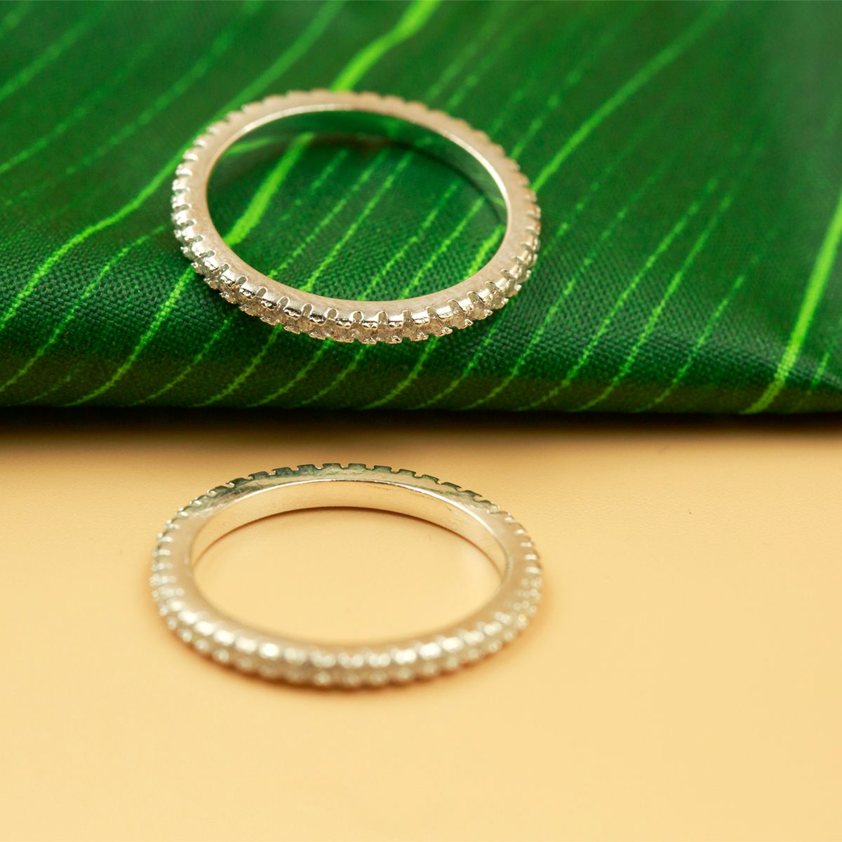 RD003H - Nhẫn đôi bạc cao cấp OPAL