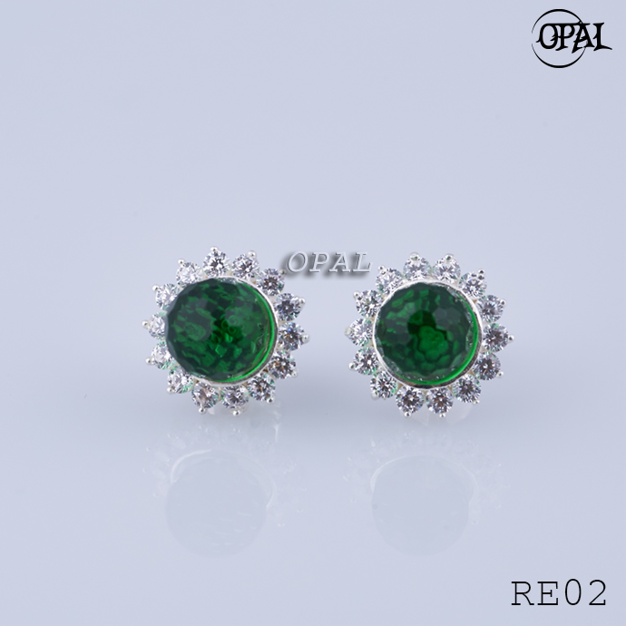 RE02 - Hoa tai bạc đính đá ross OPAL
