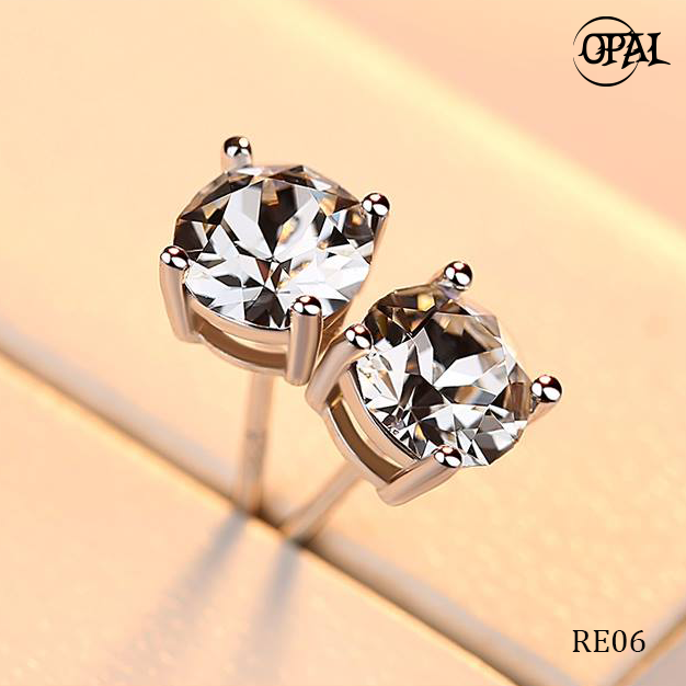 RE06- Hoa tai bạc đính đá Ross OPAL