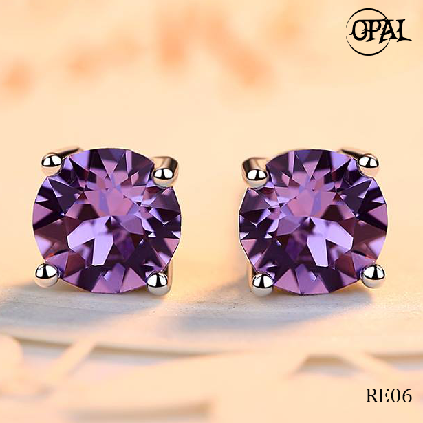 RE06- Hoa tai bạc đính đá Ross OPAL