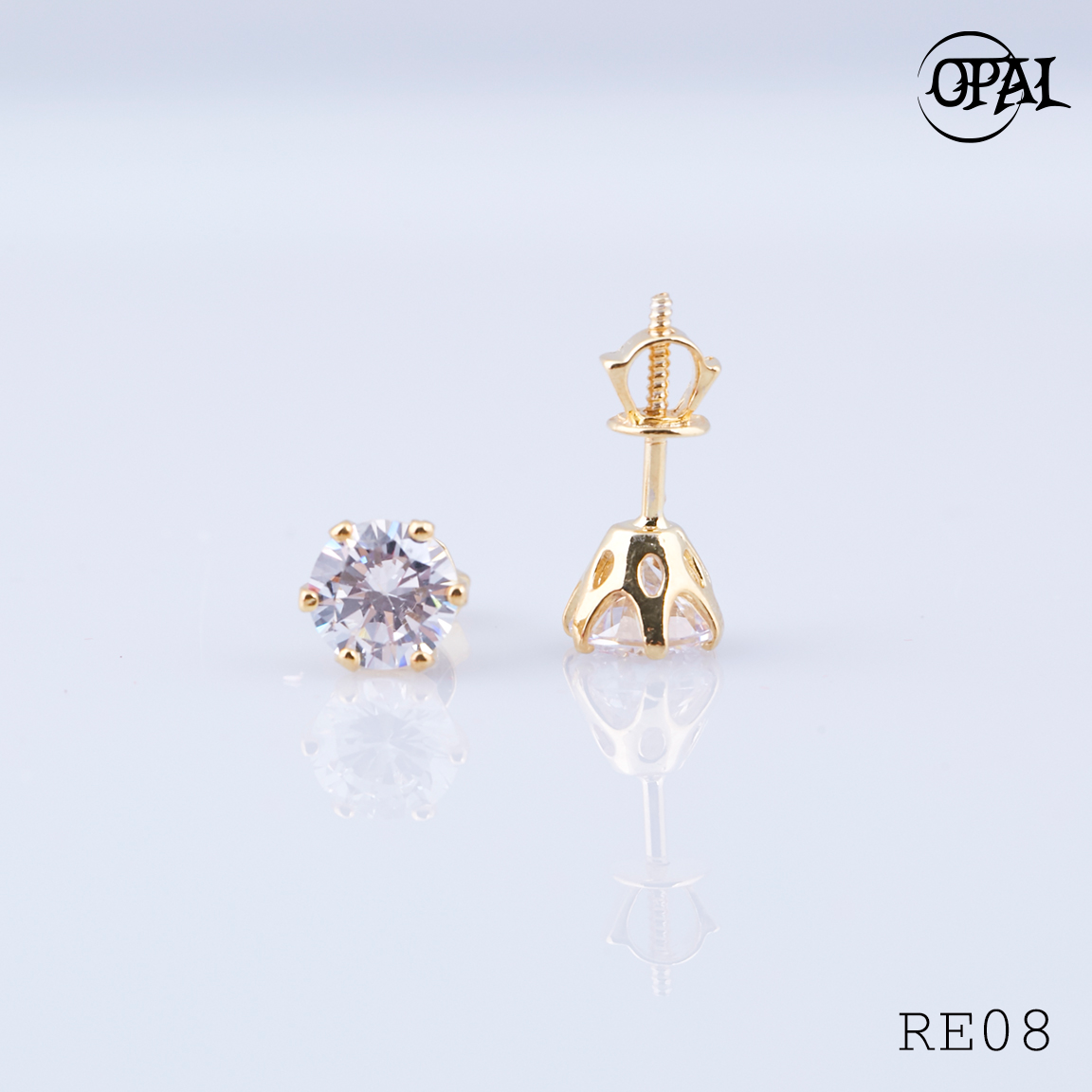 RE08- Hoa tai bạc đính đá Ross OPAL