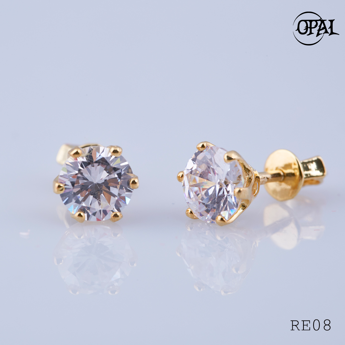 RE08- Hoa tai bạc đính đá Ross OPAL