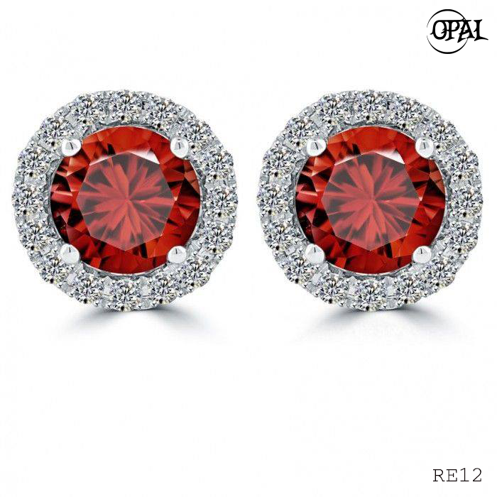 RE12- Hoa tai bạc đính đá Ross OPAL