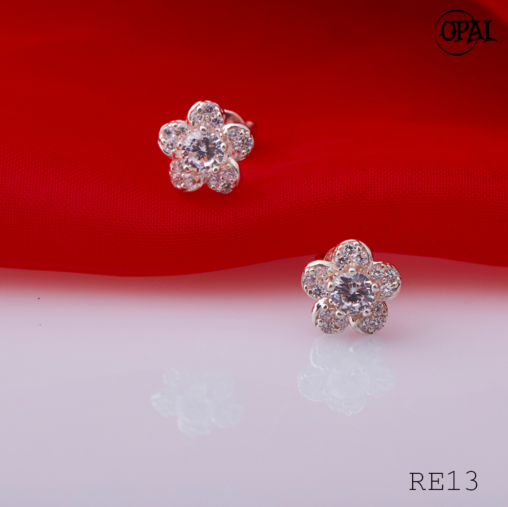 RE13- Hoa tai bạc đính đá Ross OPAL