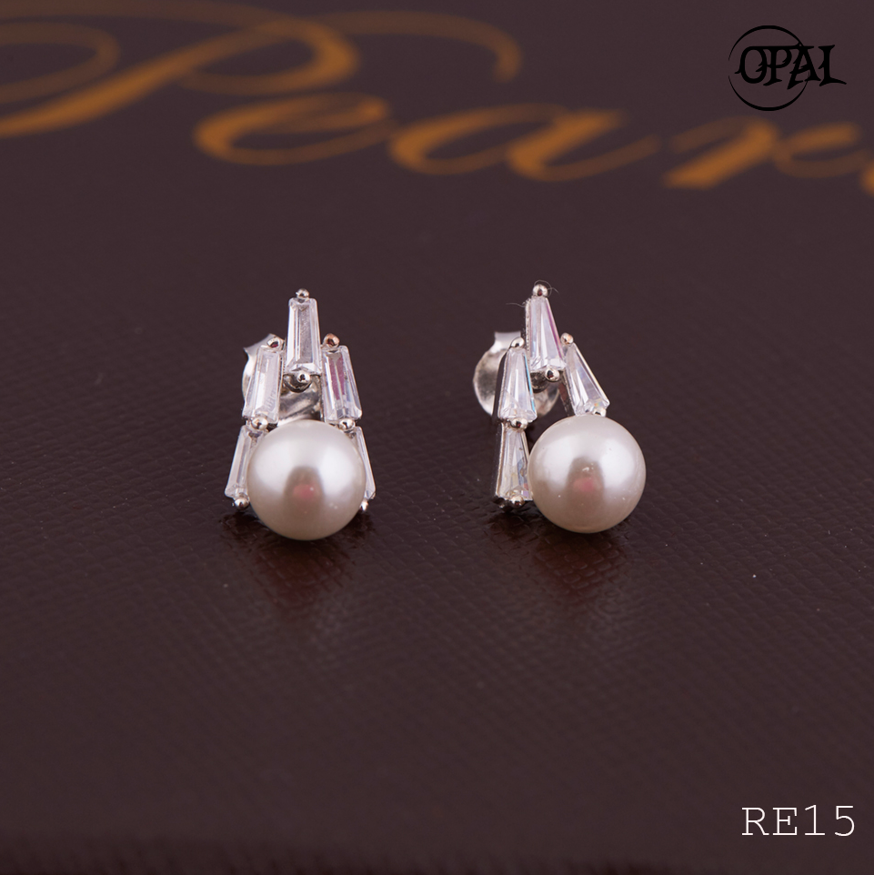 PE15- Hoa tai bạc đính ngọc trai OPAL