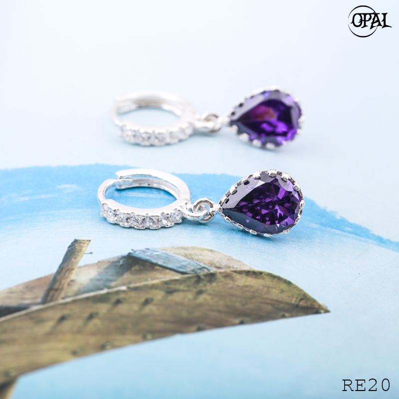 RE20-Hoa tai bạc đính đá ross OPAL