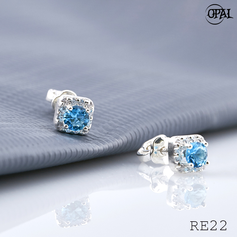 RE22-Hoa tai bạc đính đá ross OPAL
