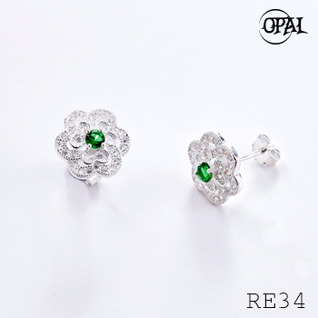 RE34- Hoa tai bạc đính đá Ross OPAL