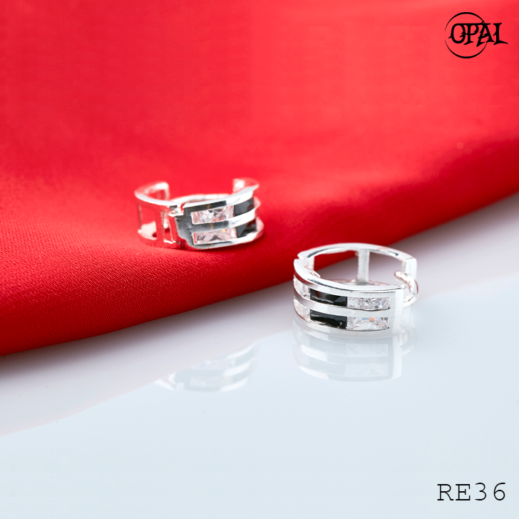 RE36- Hoa tai bạc đính đá Ross OPAL