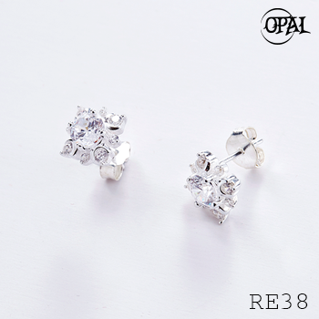 RE38- Hoa tai bạc đính đá Ross OPAL