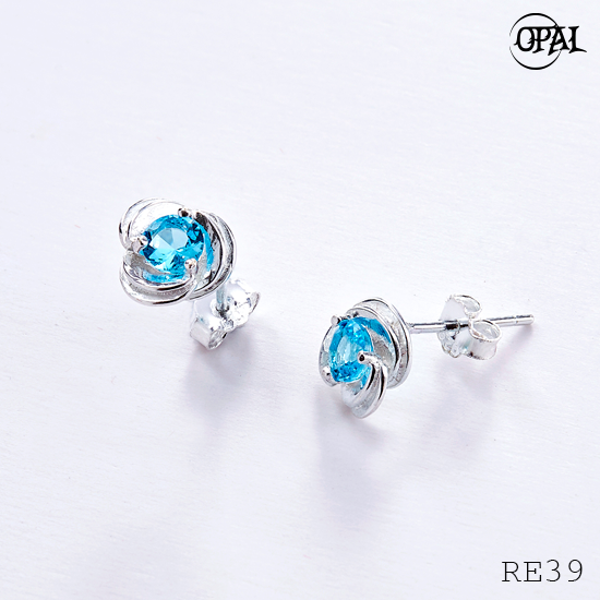 RE39- Hoa tai bạc đính đá Ross OPAL