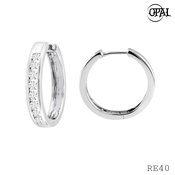RE40- Hoa tai bạc đính đá Ross OPAL