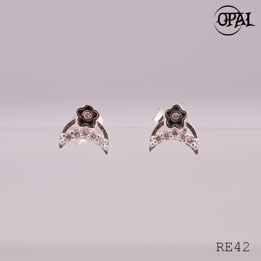 RE42- Hoa tai bạc đính đá Ross OPAL