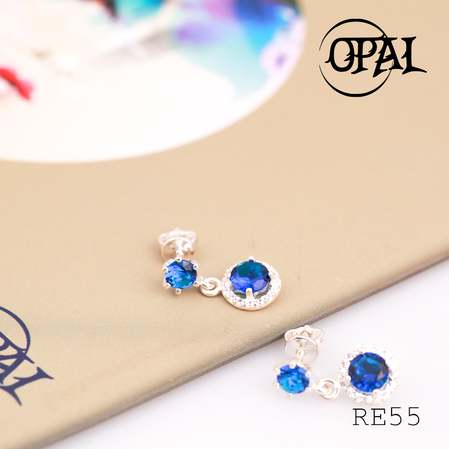 RE55- Hoa tai bạc đính đá Ross OPAL