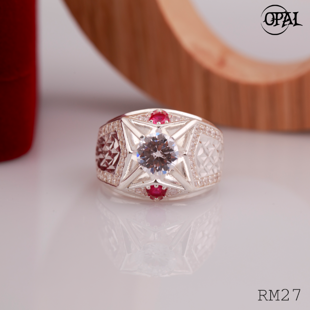 RM27 - Nhẫn bạc nam đính đá OPAL