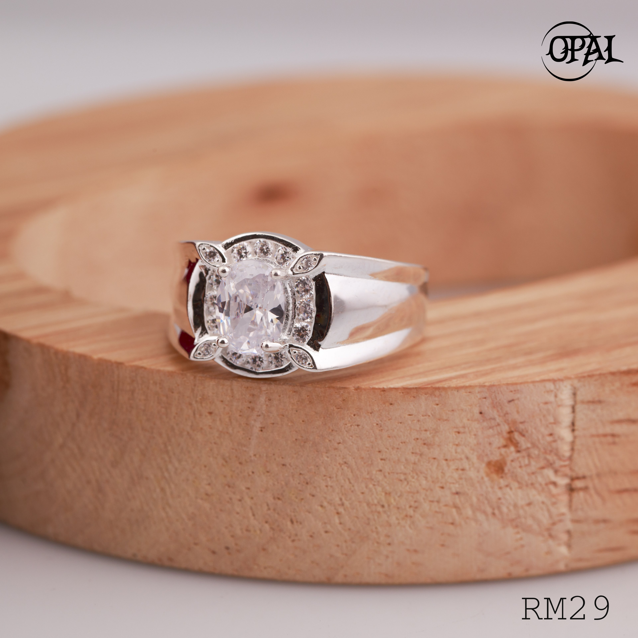 RM29 - Nhẫn bạc nam đính đá OPAL