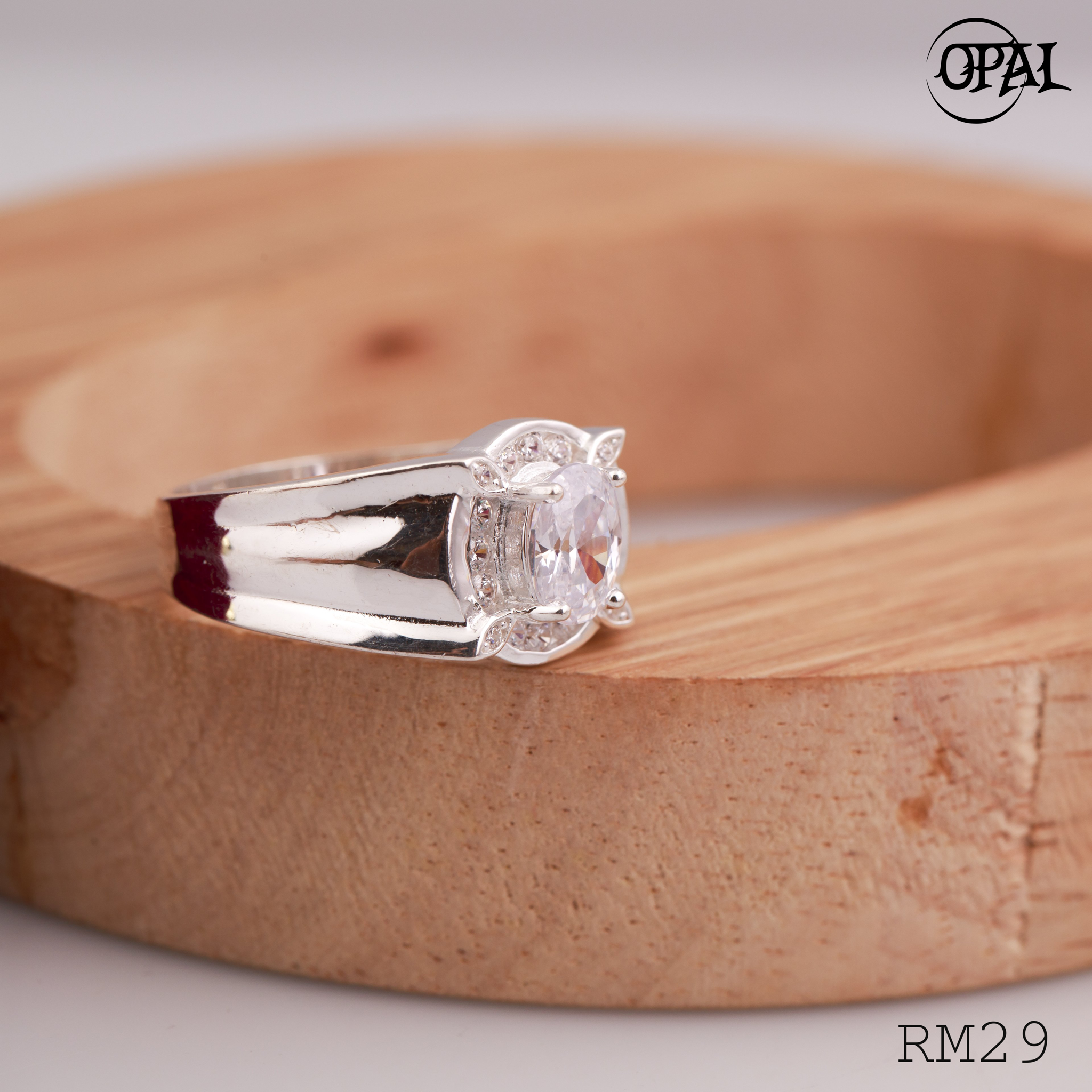 RM29 - Nhẫn bạc nam đính đá OPAL