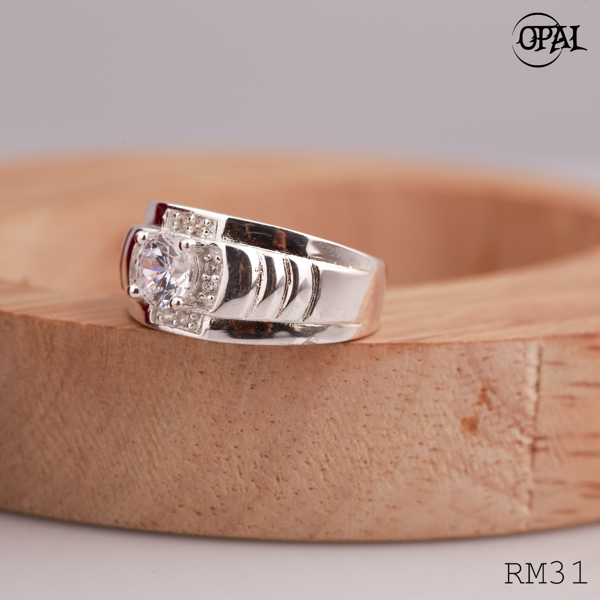 RM31 - Nhẫn bạc nam đính đá OPAL