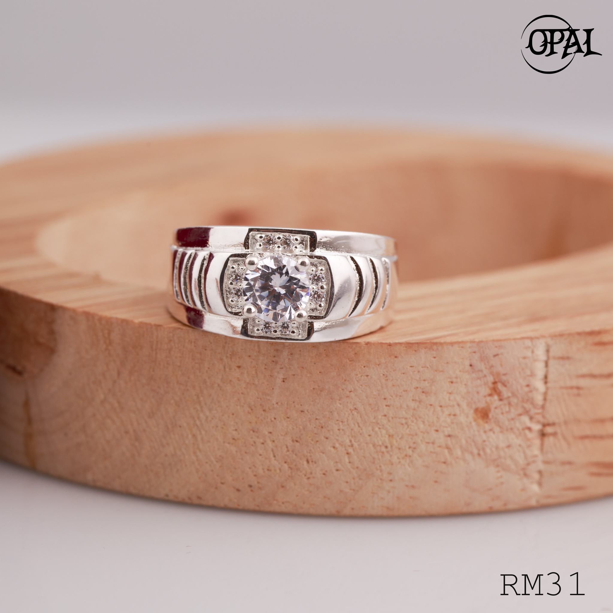 RM31 - Nhẫn bạc nam đính đá OPAL