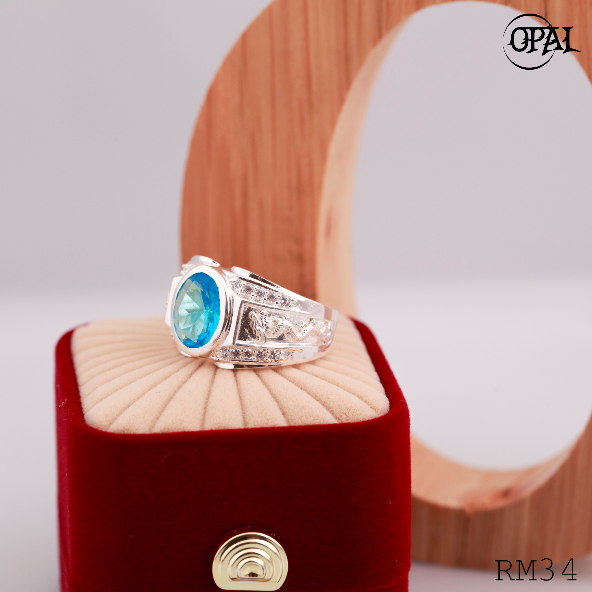 RM34 - Nhẫn bạc nam đính đá OPAL