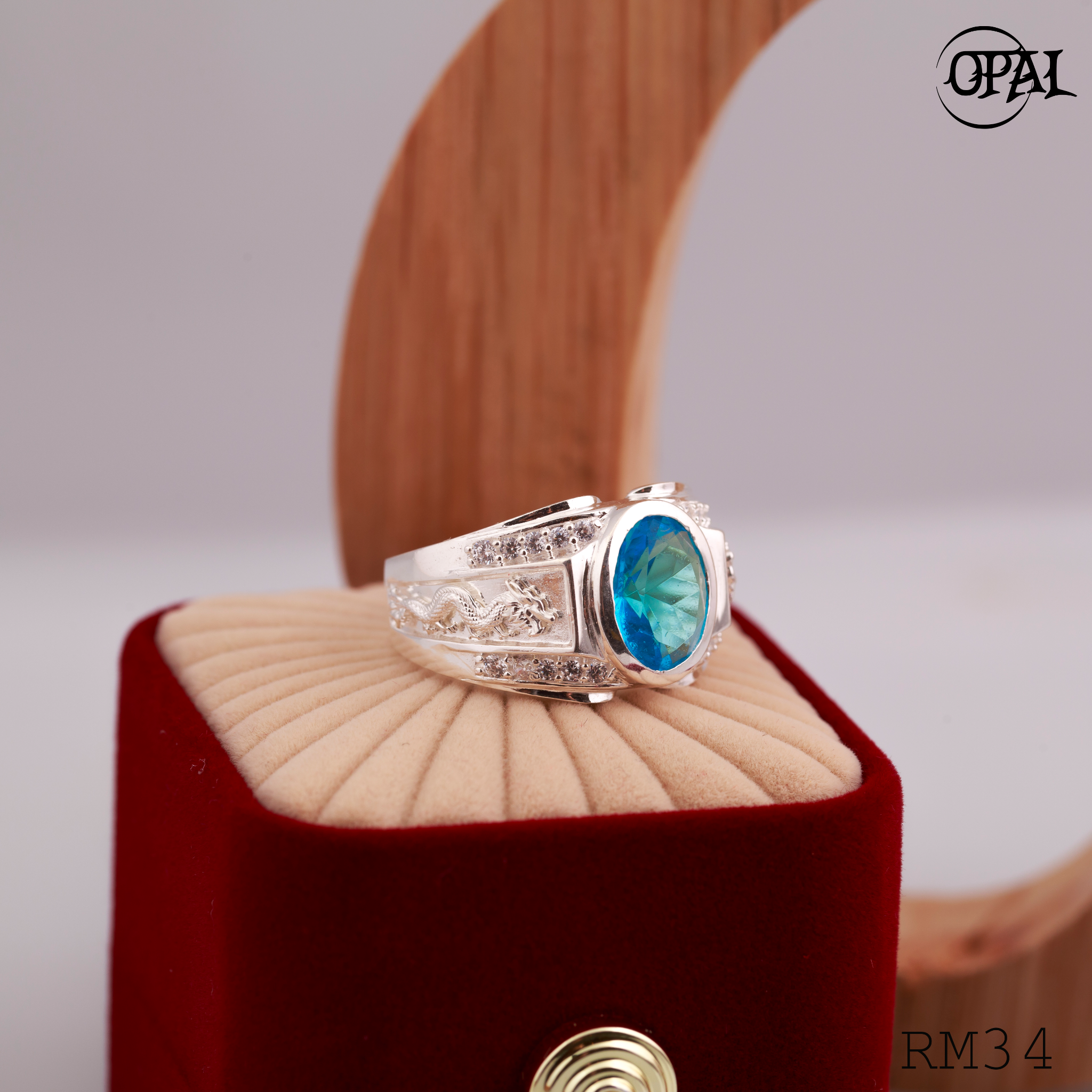 RM34 - Nhẫn bạc nam đính đá OPAL
