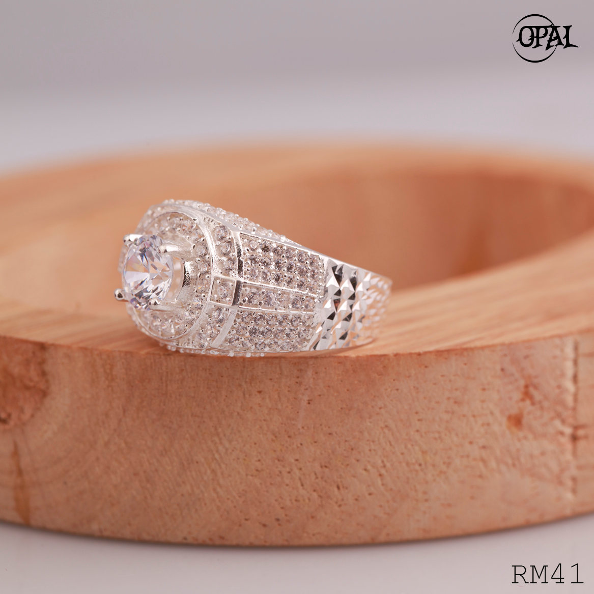 RM41 - Nhẫn bạc nam đính đá OPAL