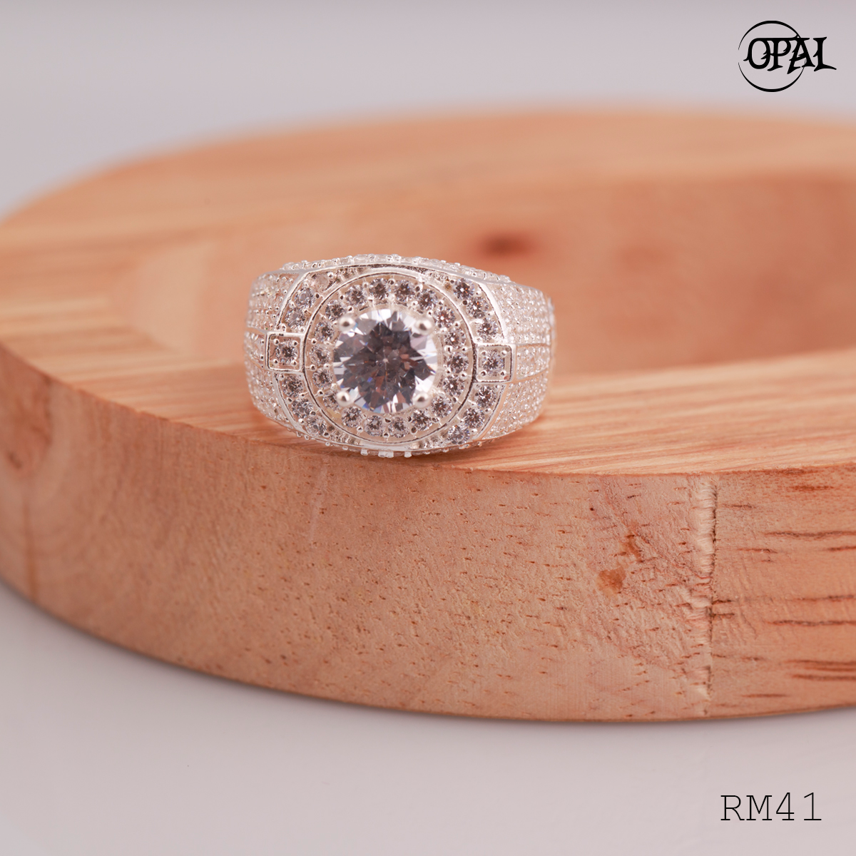 RM41 - Nhẫn bạc nam đính đá OPAL