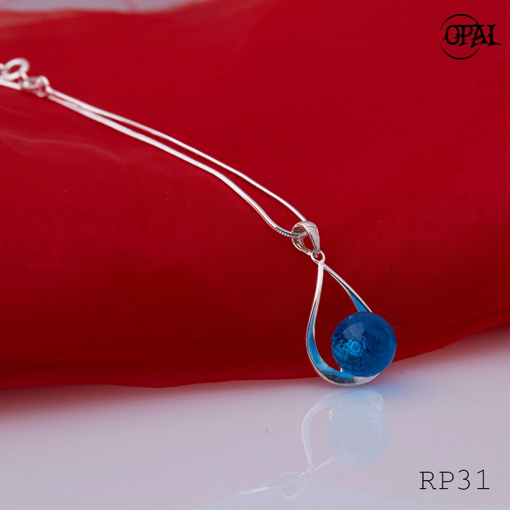 RP31-Bộ mặt và dây chuyền bạc đính đá ross OPAL