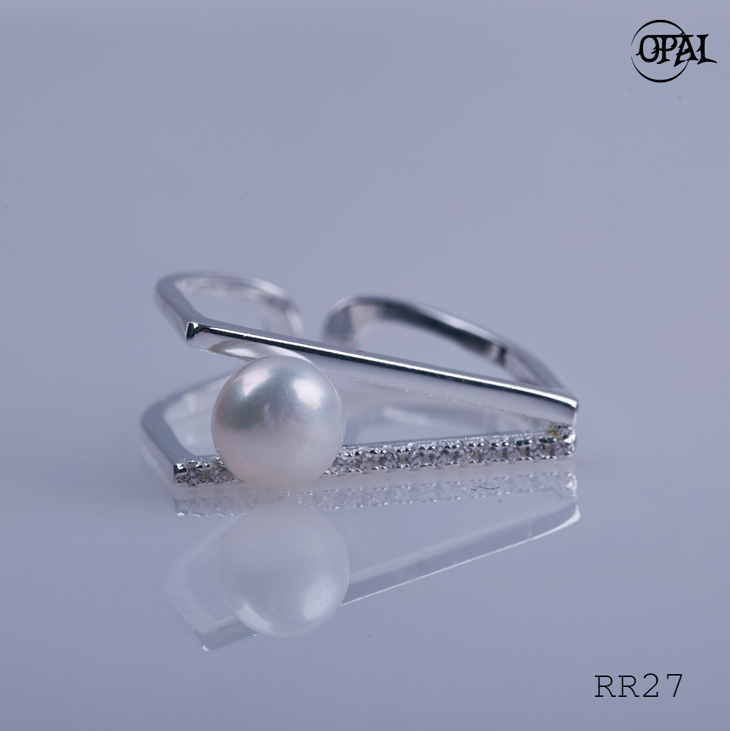 RR27-Nhẫn bạc đính Ngọc Trai OPAL