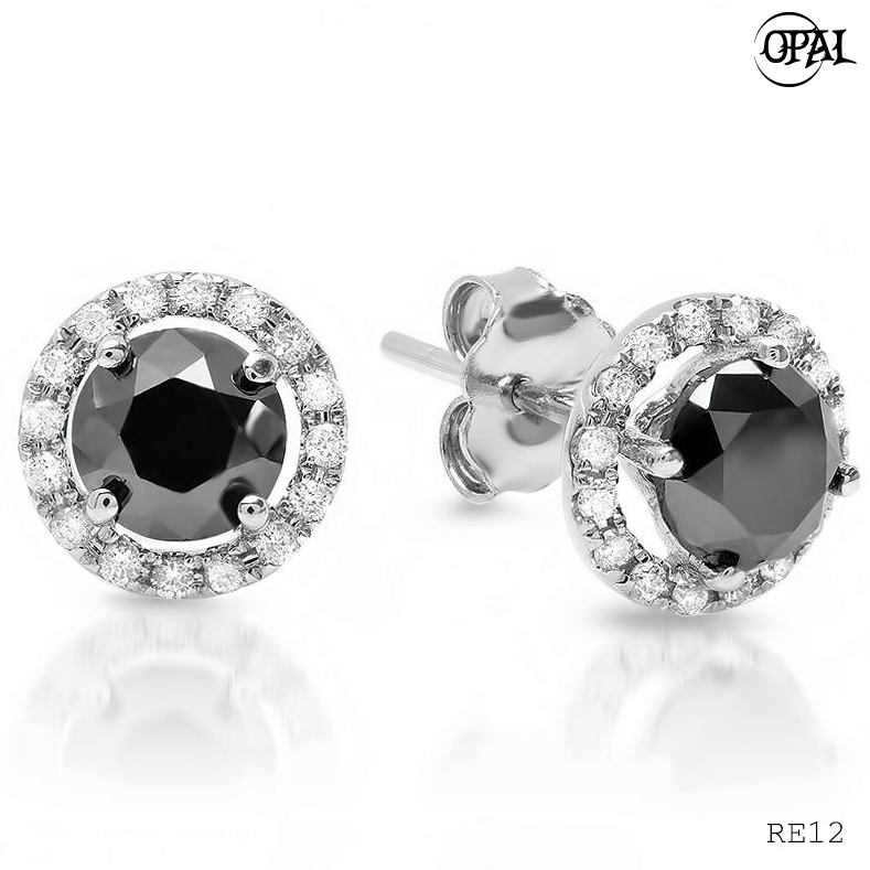 RE12- Hoa tai bạc đính đá Ross OPAL