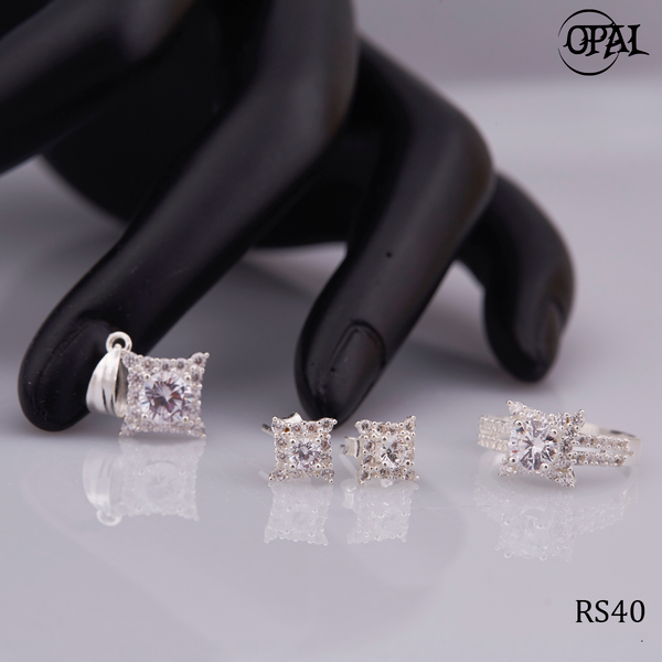 RS40-Bộ trang sức bạc đính đá ross OPAL 