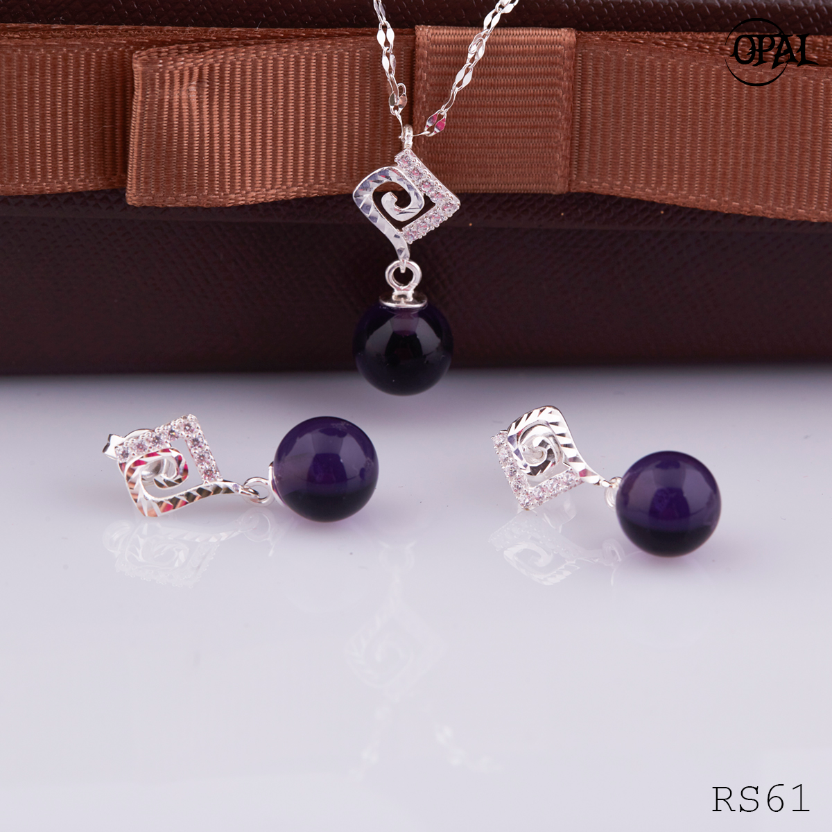 RS61-Bộ trang sức bạc đính đá ross OPAL