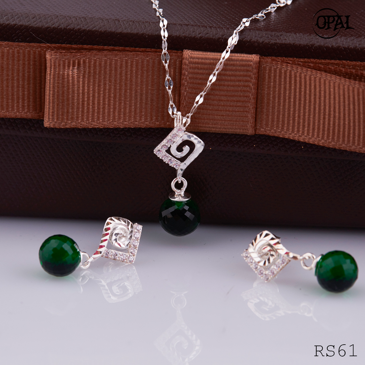 RS61-Bộ trang sức bạc đính đá ross OPAL