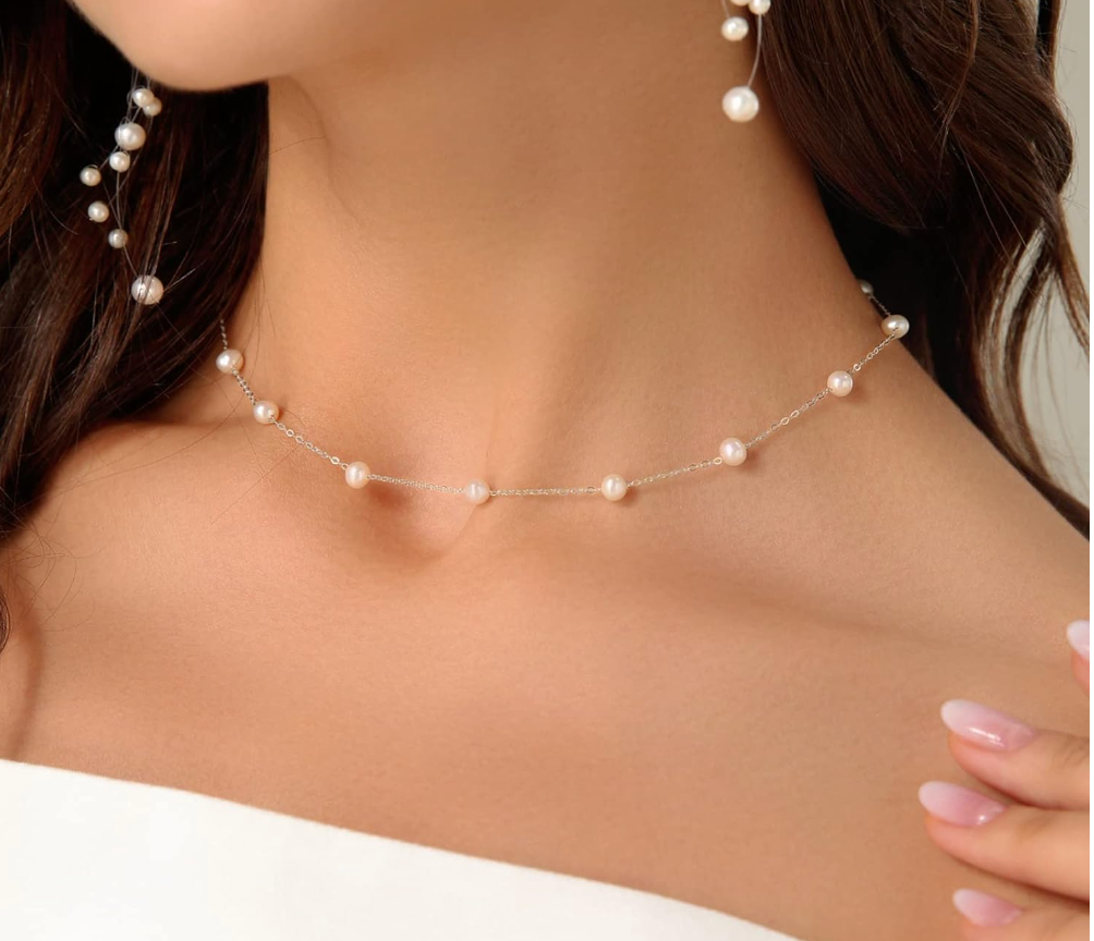 Bộ dây chuyền và vòng tay bạc đính Ngọc trai phong cách trẻ trung thương hiệu Opal