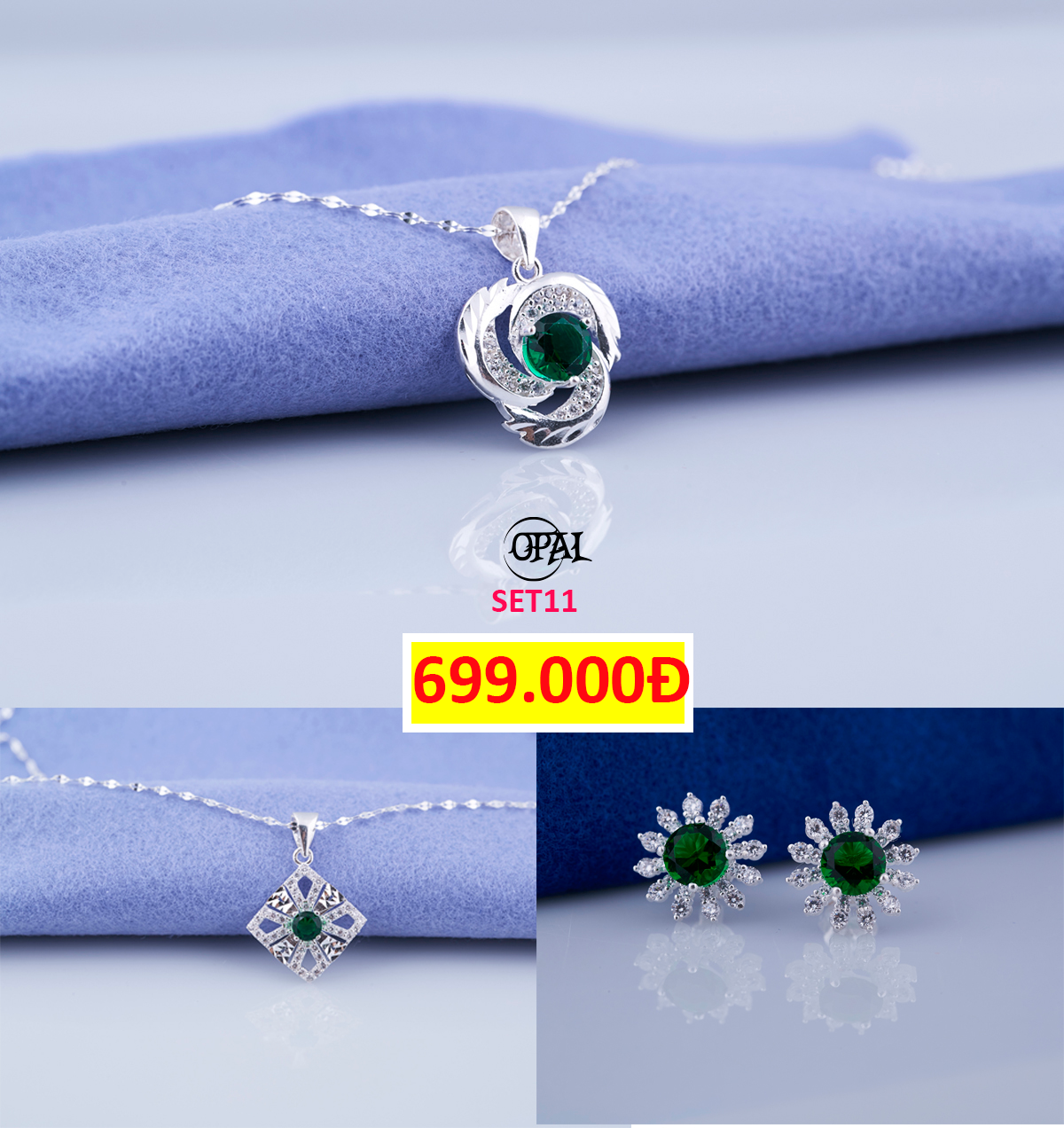 SET11- Bộ trang sức bạc đính đá Ross Opal