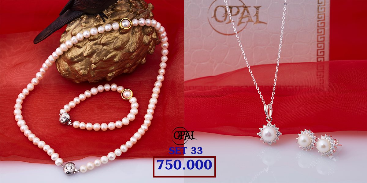SET 33 - Bộ trang sức ngọc trai và bạc Opal