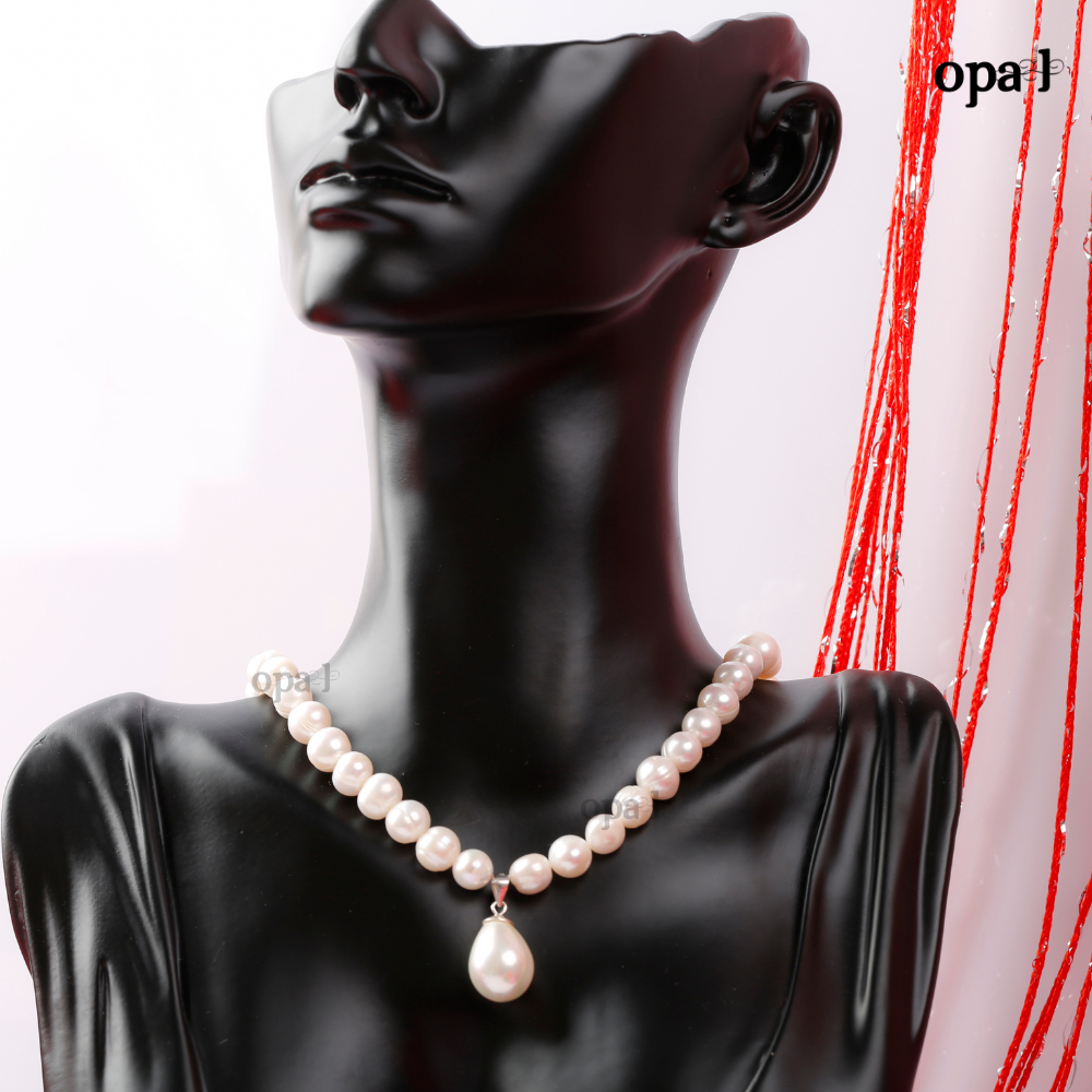 Vòng cổ ngọc trai, đính mặt viên ngọc hình giọt nước thương hiệu Opal HT2