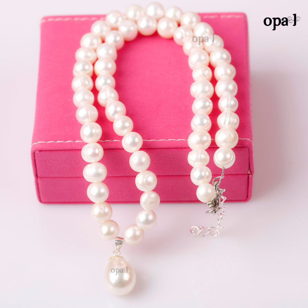 Vòng cổ ngọc trai, đính mặt viên ngọc hình giọt nước thương hiệu Opal HT2