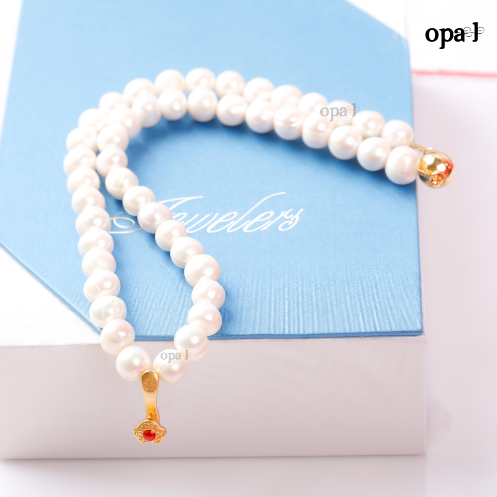 vòng cổ ngọc trai kèm mặt và khóa hít bạc mạ vàng thương hiệu Opal HT2