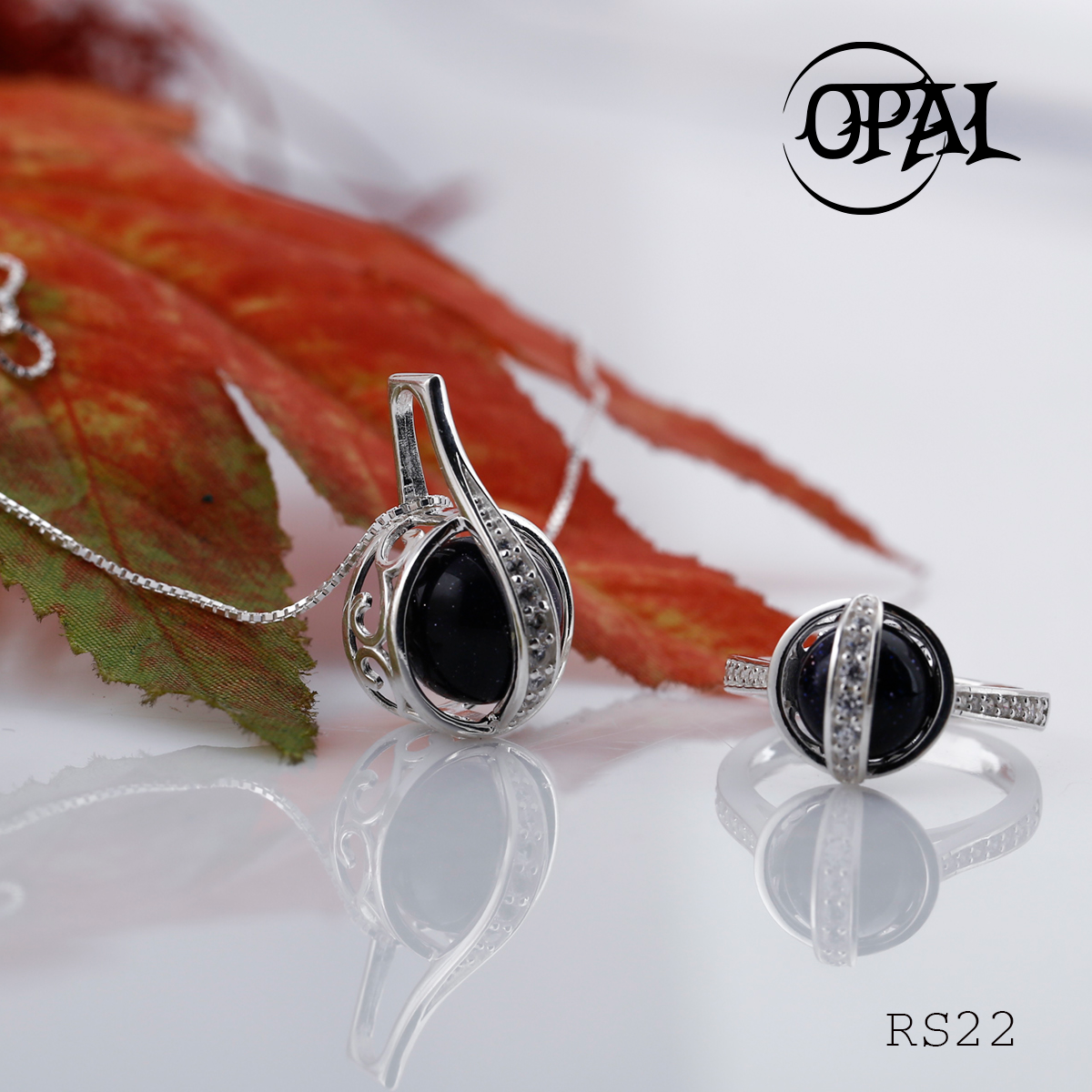 RS22- Bộ trang sức bạc đính đá ross OPAL