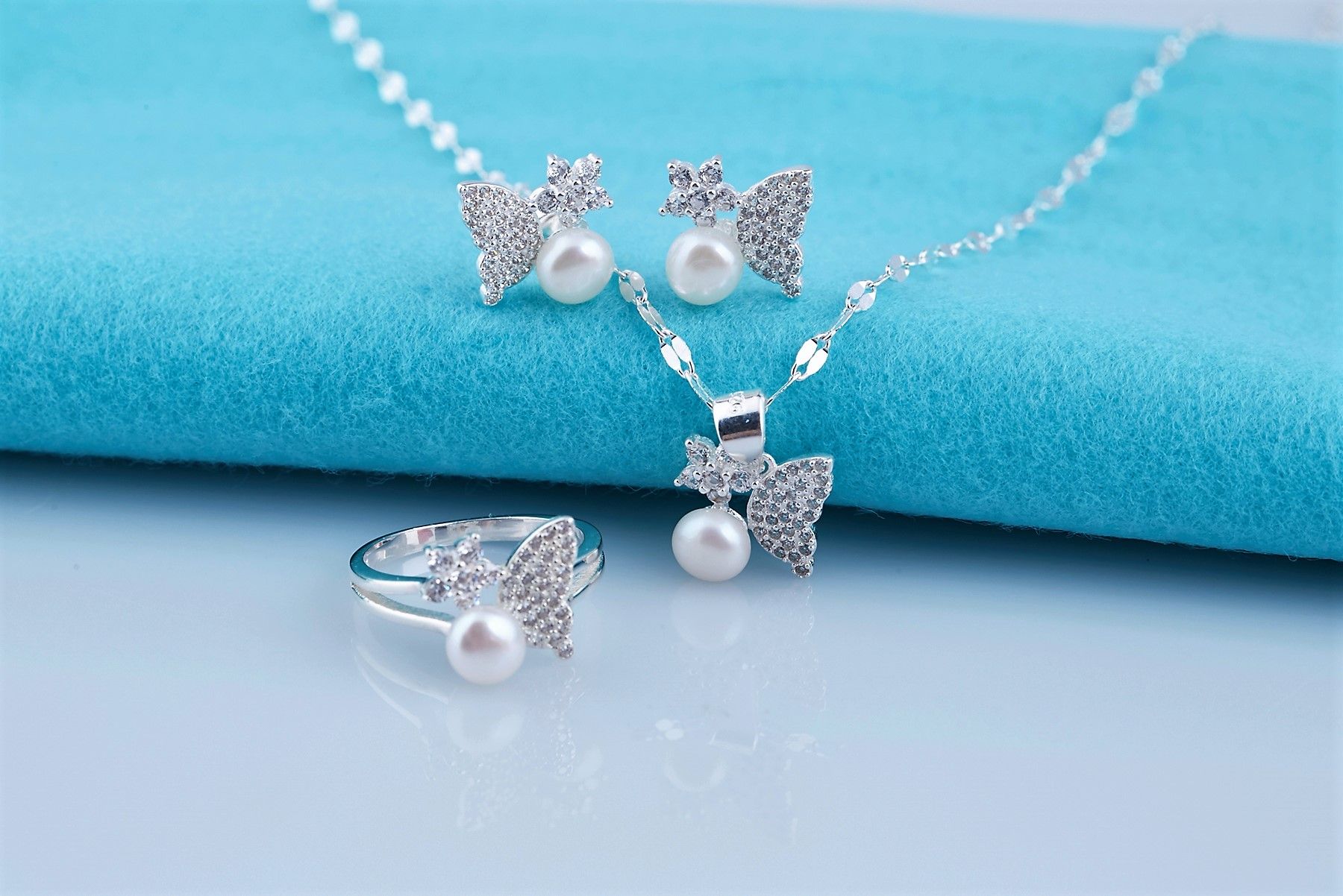 W4-DQ26 - BỘ TRANG SỨC BẠC ĐÍNH NGỌC TRAI OPAL