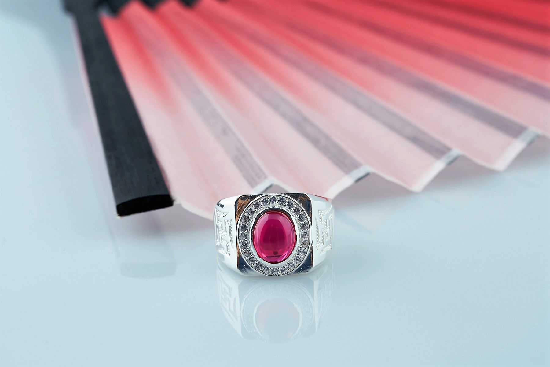RM13- Nhẫn bạc nam đính đá OPAL