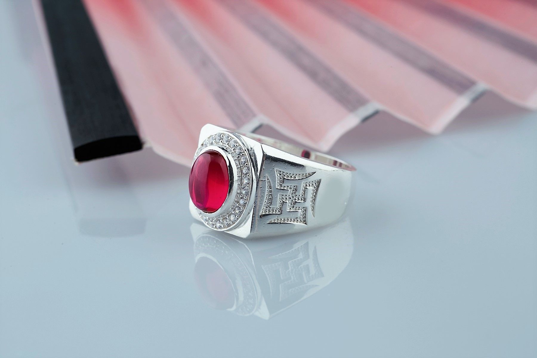 RM13- Nhẫn bạc nam đính đá OPAL