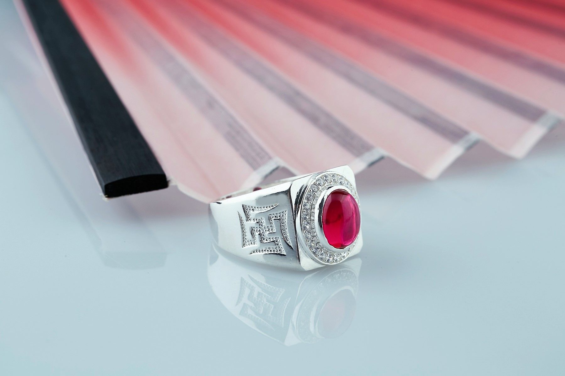 RM13- Nhẫn bạc nam đính đá OPAL