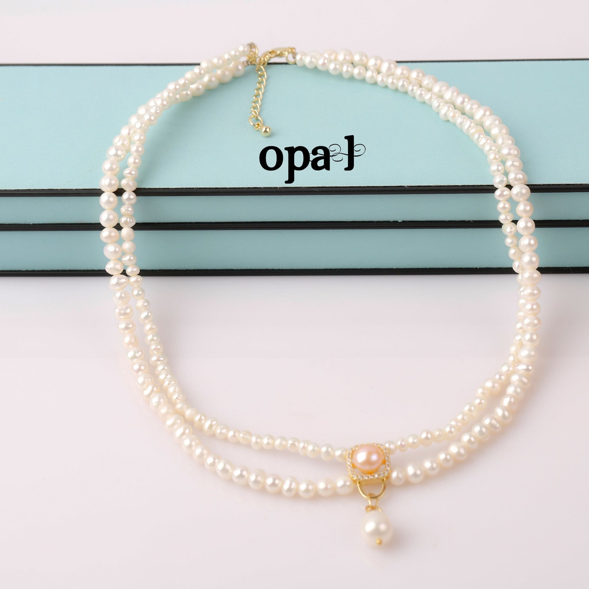 VÒNG CỔ ĐÔI ĐÍNH MẶT NGỌC TRAI THƯƠNG HIỆU OPAL HT2
