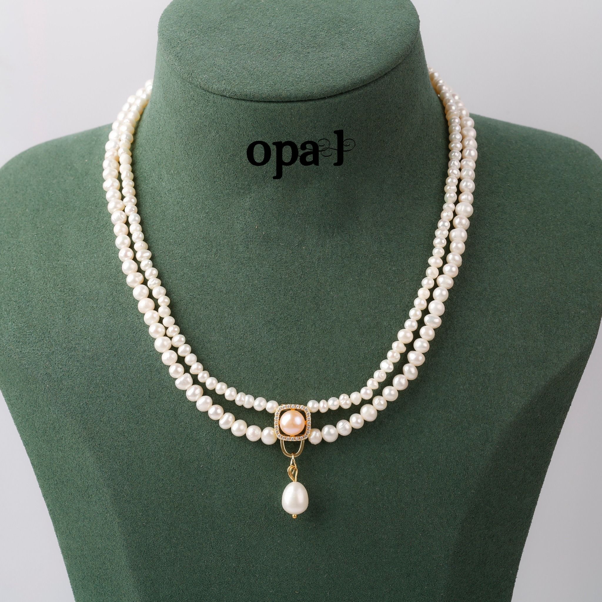 VÒNG CỔ ĐÔI ĐÍNH MẶT NGỌC TRAI THƯƠNG HIỆU OPAL HT2